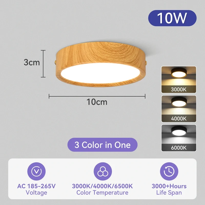 Dreifarbiges LED Aufbau-Downlight Walnuss und Weiß 5W–25W für Küche und Bad