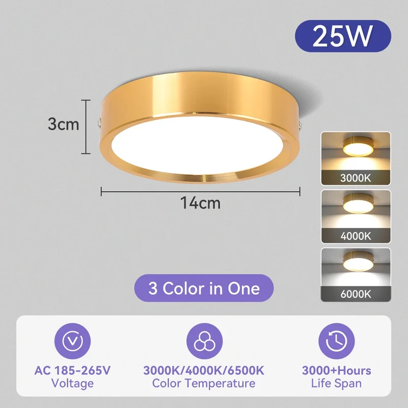 Dreifarbiges LED Aufbau-Downlight Walnuss und Weiß 5W–25W für Küche und Bad