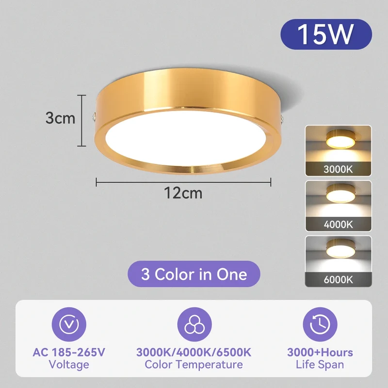 Dreifarbiges LED Aufbau-Downlight Walnuss und Weiß 5W–25W für Küche und Bad