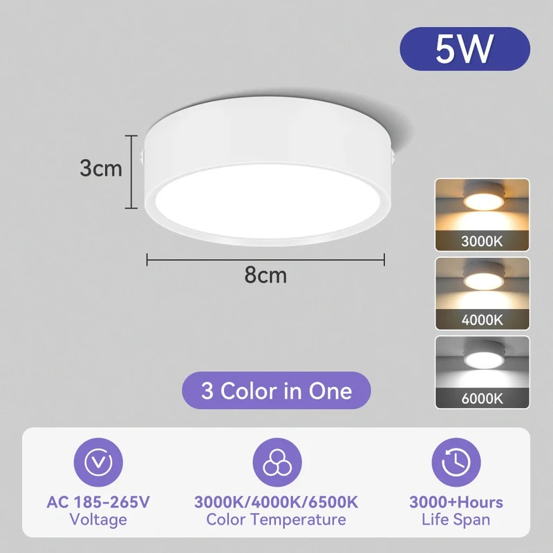 Dreifarbiges LED Aufbau-Downlight Walnuss und Weiß 5W–25W für Küche und Bad