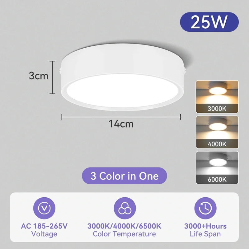 Dreifarbiges LED Aufbau-Downlight Walnuss und Weiß 5W–25W für Küche und Bad