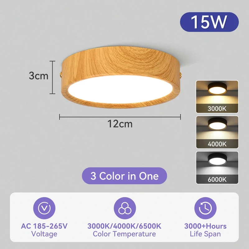 Dreifarbiges LED Aufbau-Downlight Walnuss und Weiß 5W–25W für Küche und Bad