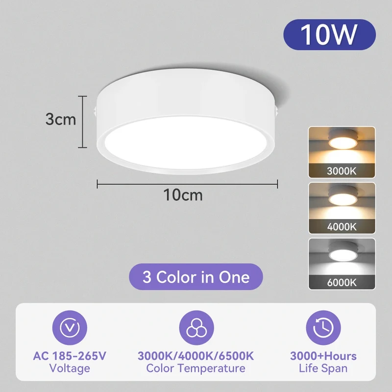 Dreifarbiges LED Aufbau-Downlight Walnuss und Weiß 5W–25W für Küche und Bad