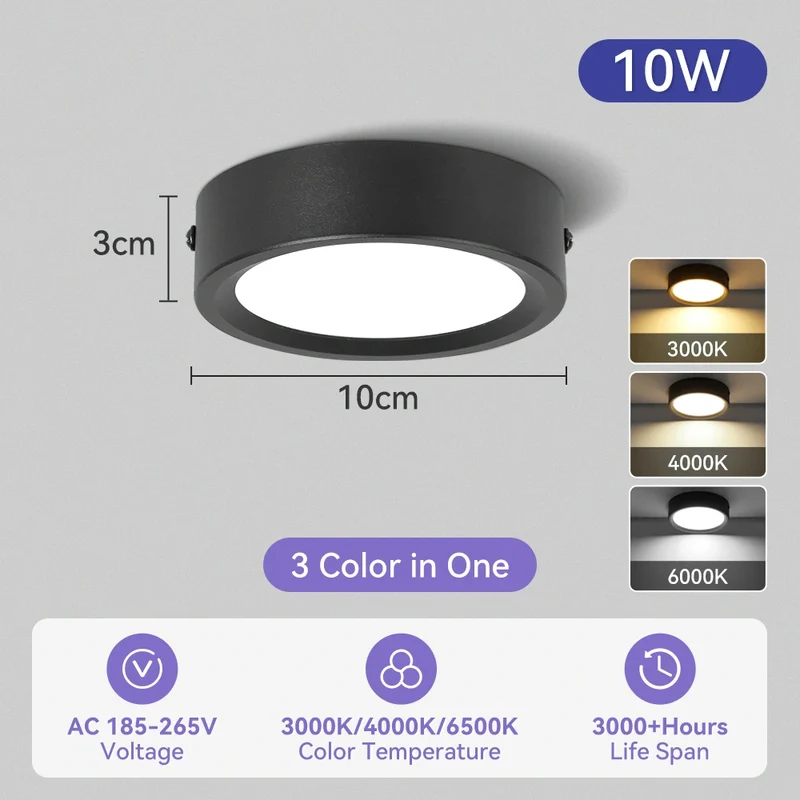 Dreifarbiges LED Aufbau-Downlight Walnuss und Weiß 5W–25W für Küche und Bad