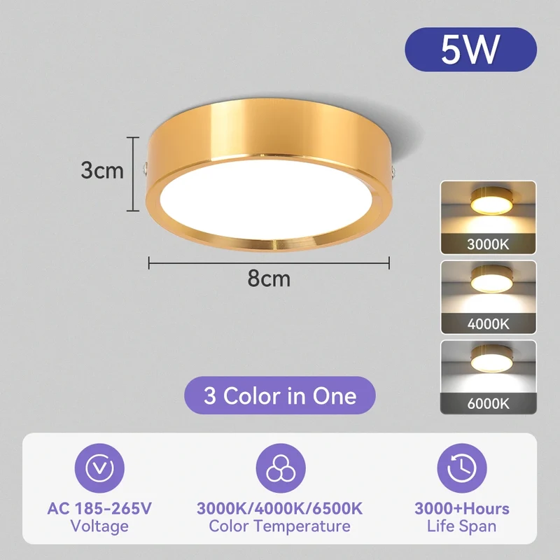 Dreifarbiges LED Aufbau-Downlight Walnuss und Weiß 5W–25W für Küche und Bad