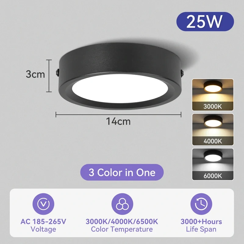 Dreifarbiges LED Aufbau-Downlight Walnuss und Weiß 5W–25W für Küche und Bad