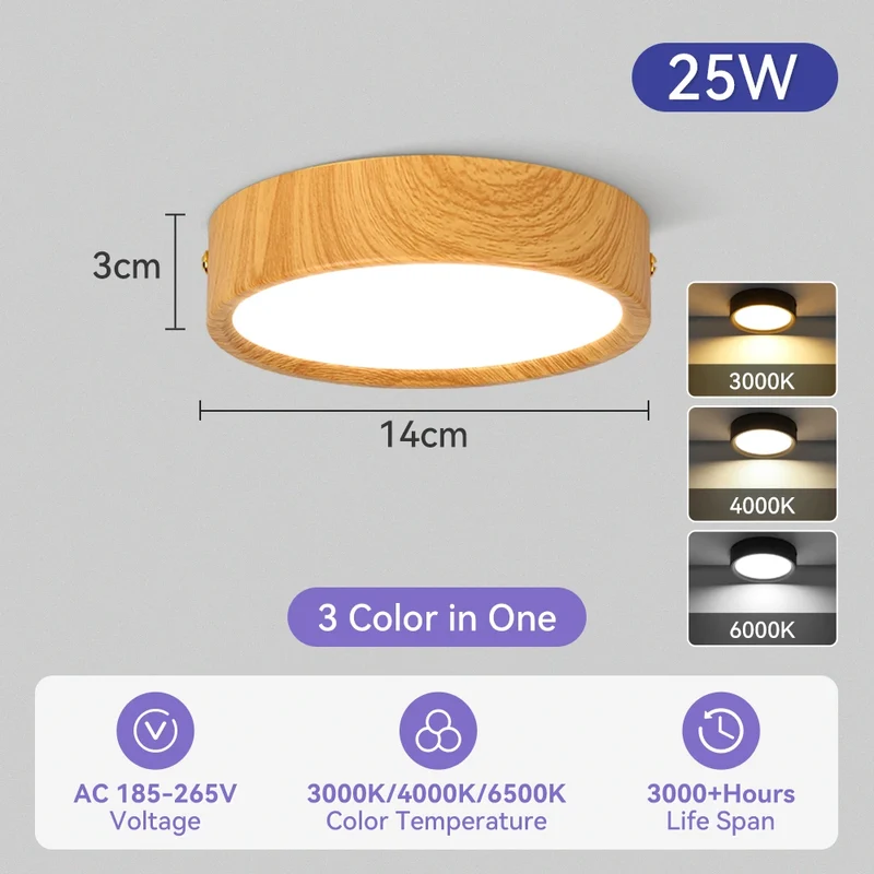 Dreifarbiges LED Aufbau-Downlight Walnuss und Weiß 5W–25W für Küche und Bad