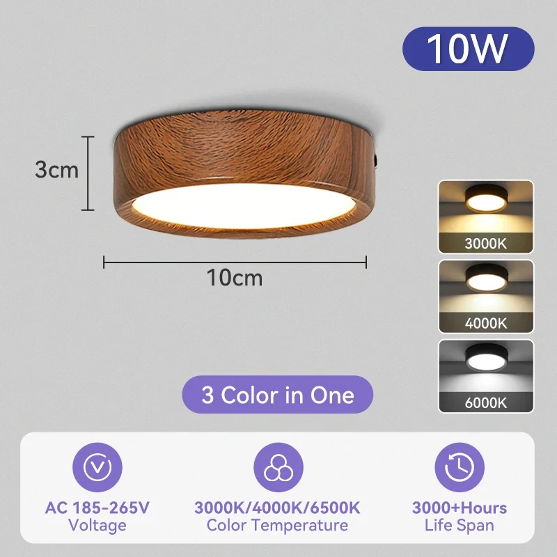 Dreifarbiges LED Aufbau-Downlight Walnuss und Weiß 5W–25W für Küche und Bad