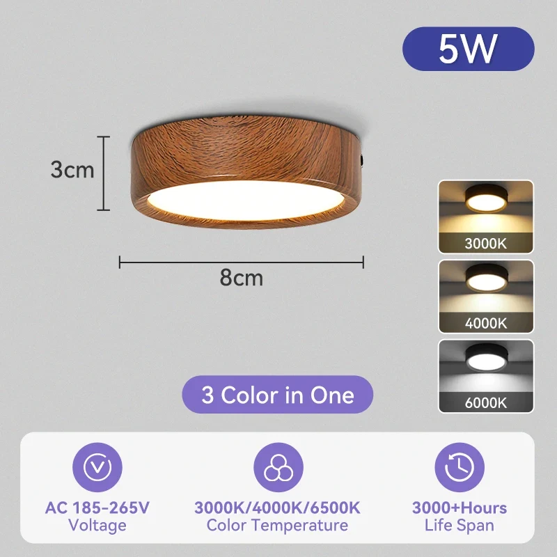 Dreifarbiges LED Aufbau-Downlight Walnuss und Weiß 5W–25W für Küche und Bad