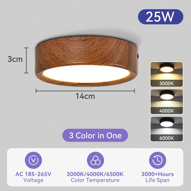 Dreifarbiges LED Aufbau-Downlight Walnuss und Weiß 5W–25W für Küche und Bad