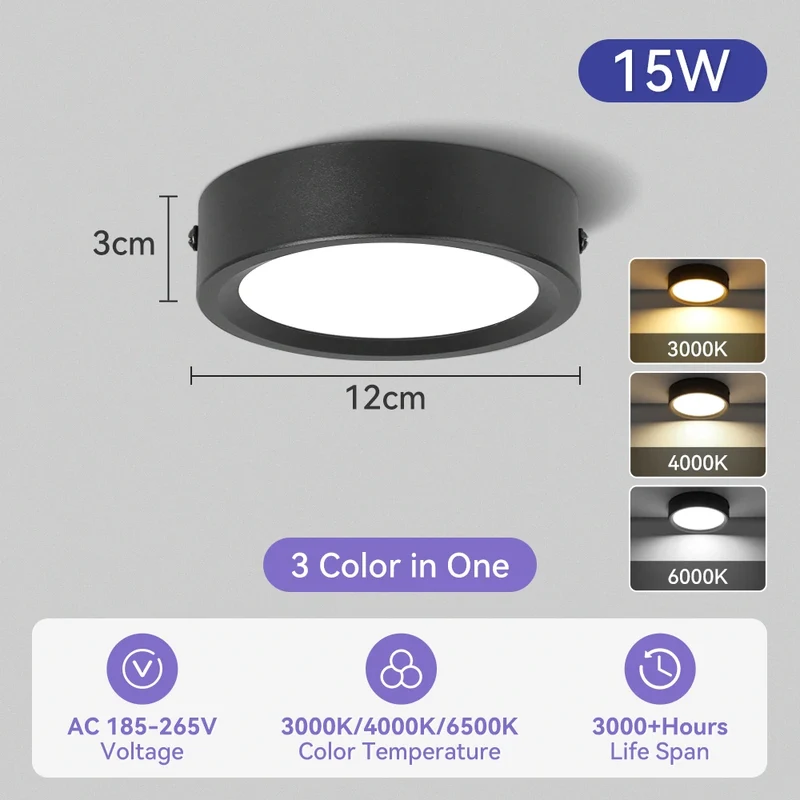 Dreifarbiges LED Aufbau-Downlight Walnuss und Weiß 5W–25W für Küche und Bad
