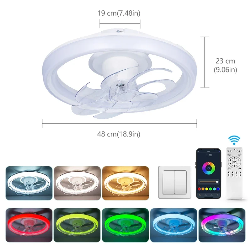Moderner LED Deckenventilator mit Fernbedienung und App Steuerung für Wohnzimmer Smart
