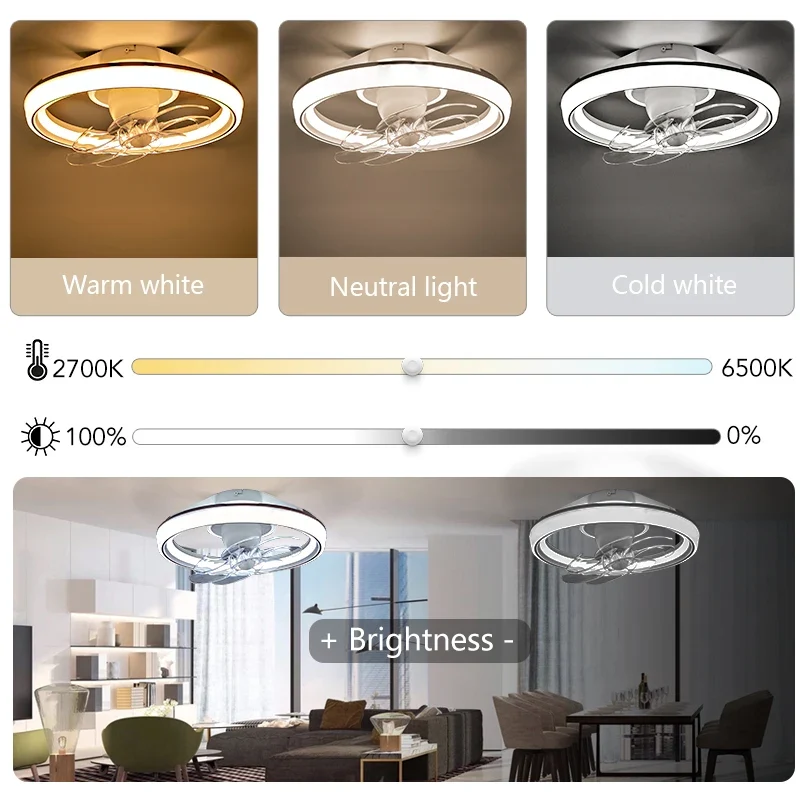 Moderner LED Deckenventilator mit Fernbedienung und App Steuerung für Wohnzimmer Smart
