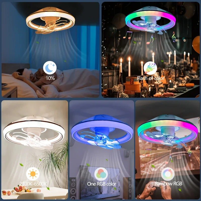 Moderner LED Deckenventilator mit Fernbedienung und App Steuerung für Wohnzimmer Smart