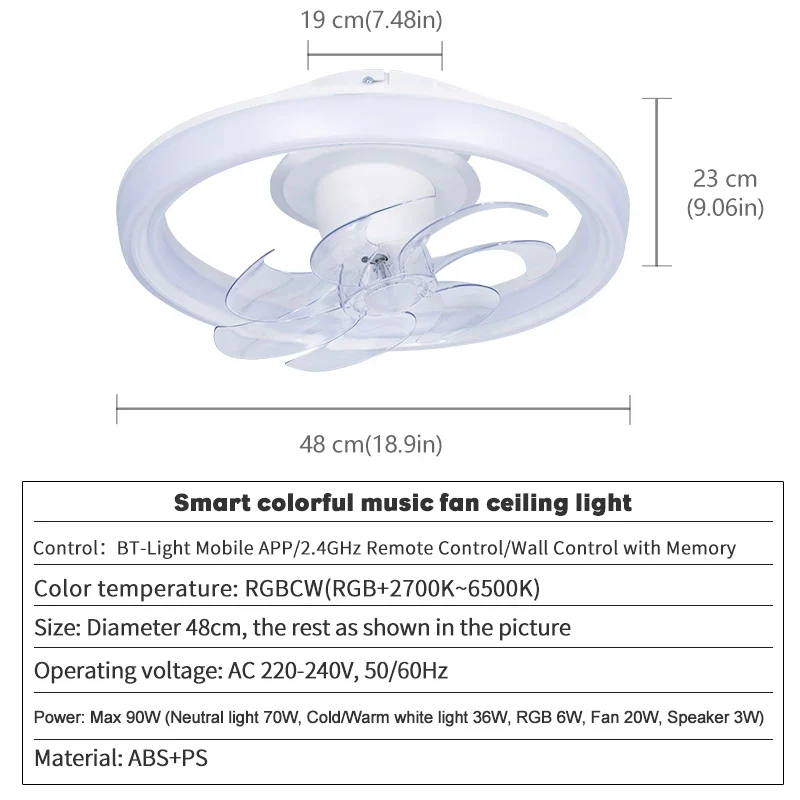 Moderner LED Deckenventilator mit Fernbedienung und App Steuerung für Wohnzimmer Smart