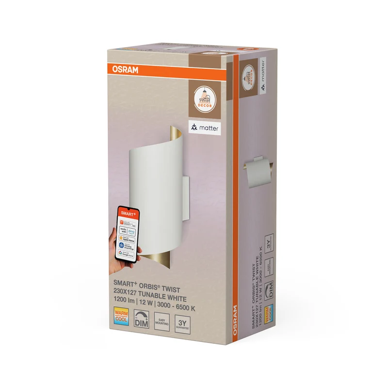 OSRAM Matter SMART+ ORBIS TWIST LED Wandleuchte 23x12,7cm Tunable Weiß 12W / 3000-6500K weiß