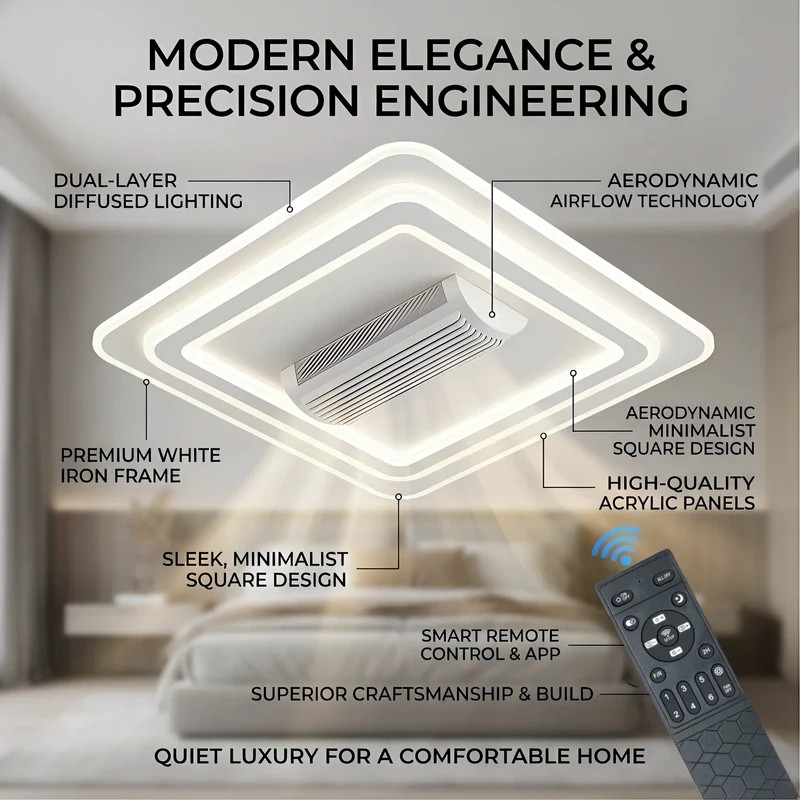 Moderner Klingenloser Deckenventilator mit Dimmbarem LED Licht für Wohnräume Sicher