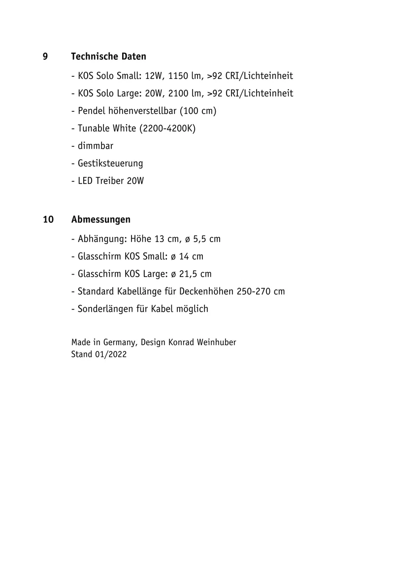 Pendelleuchte KOS Solo