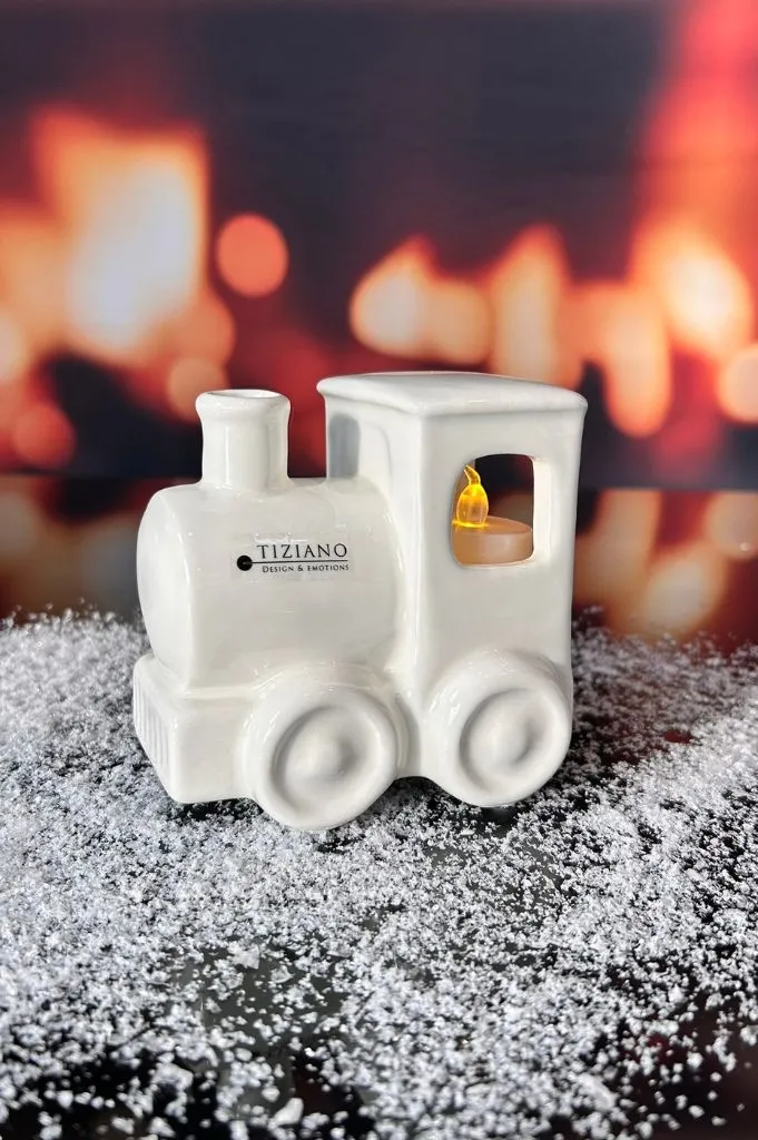 D15 Deko Zug Jim mit LED Teelicht 11cm creme-weiß