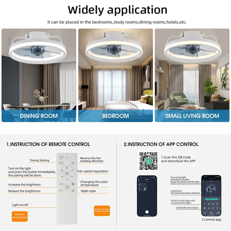 Moderner LED Deckenventilator mit Fernbedienung Leise für Wohnzimmer Gemütlich