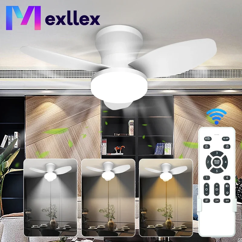 Moderner Dreiflügeliger Deckenventilator mit Dimmbarem LED Licht und Fernbedienung