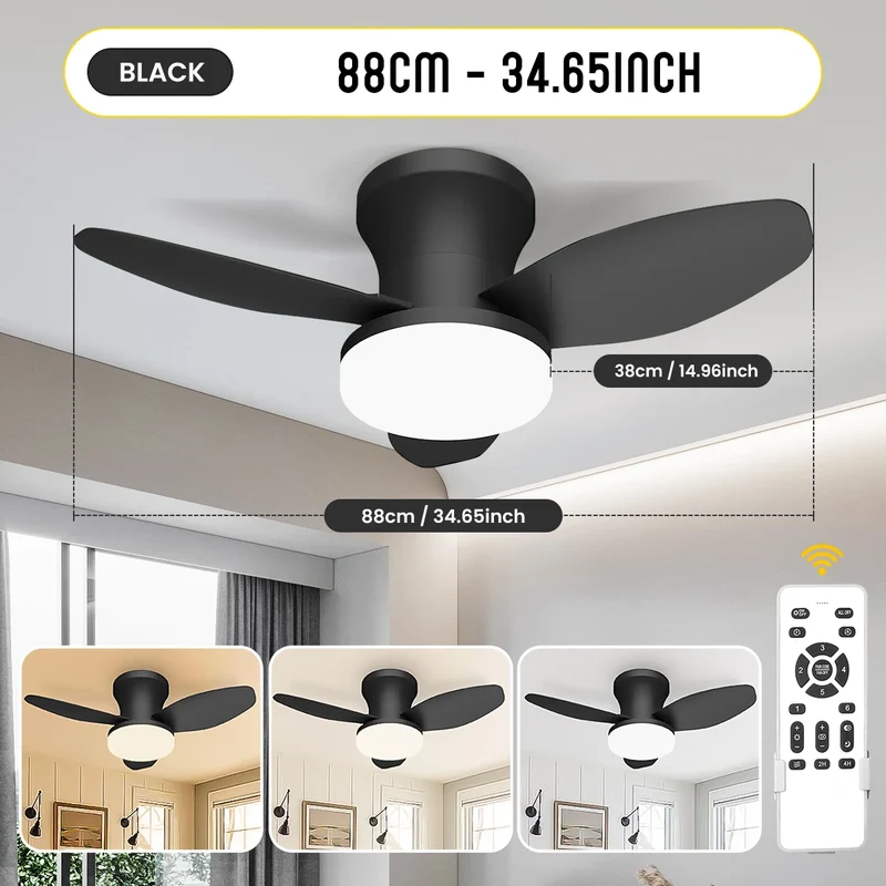 Moderner Dreiflügeliger Deckenventilator mit Dimmbarem LED Licht und Fernbedienung