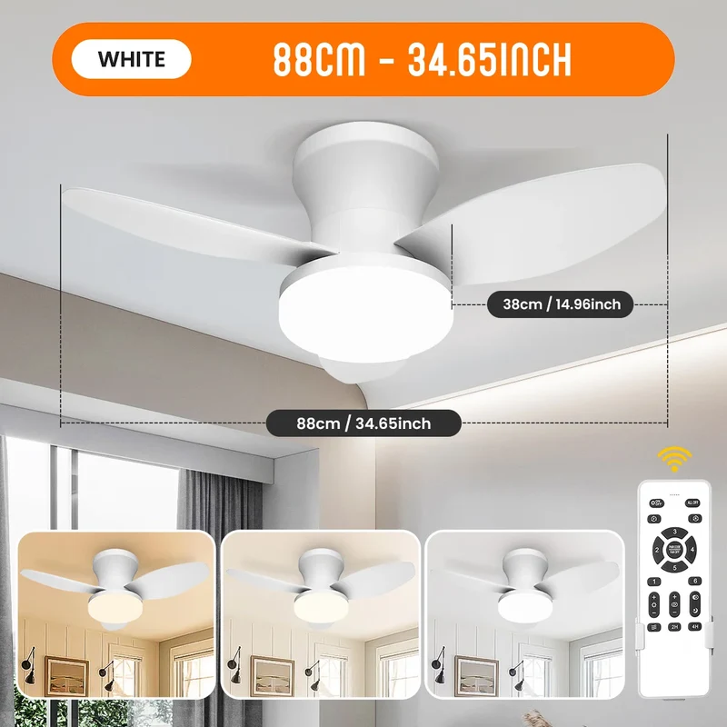 Moderner Dreiflügeliger Deckenventilator mit Dimmbarem LED Licht und Fernbedienung