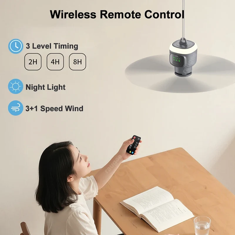 Tragbarer Aufladbarer Deckenventilator mit LED Licht für Camping und Outdoor