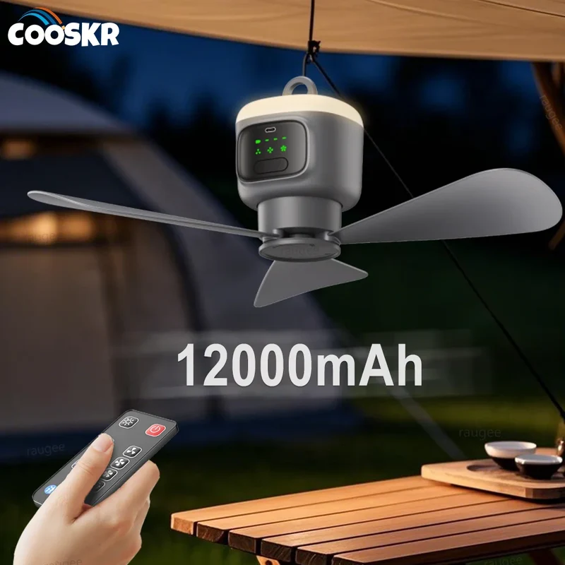 Tragbarer Aufladbarer Deckenventilator mit LED Licht für Camping und Outdoor