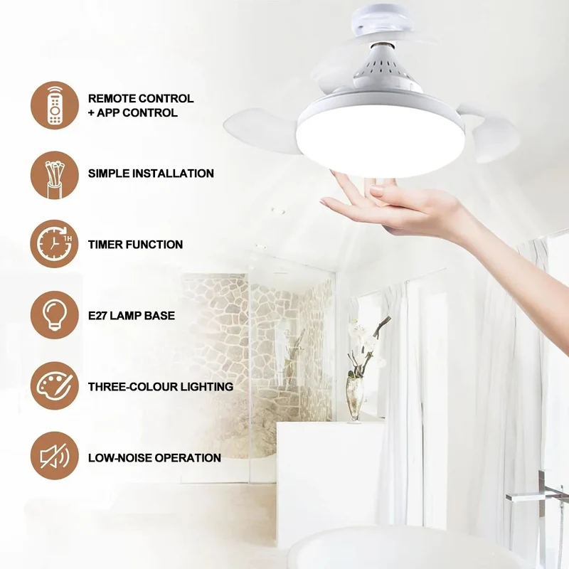 Moderner Smart LED Deckenventilator mit Fernbedienung und App für Wohnzimmer Intelligent