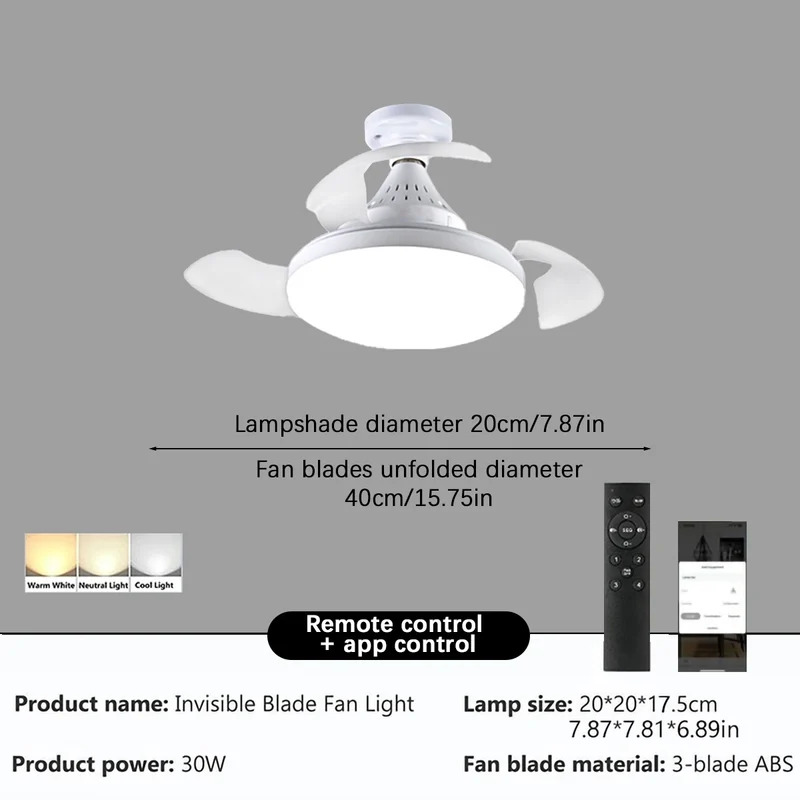 Moderner Smart LED Deckenventilator mit Fernbedienung und App für Wohnzimmer Intelligent