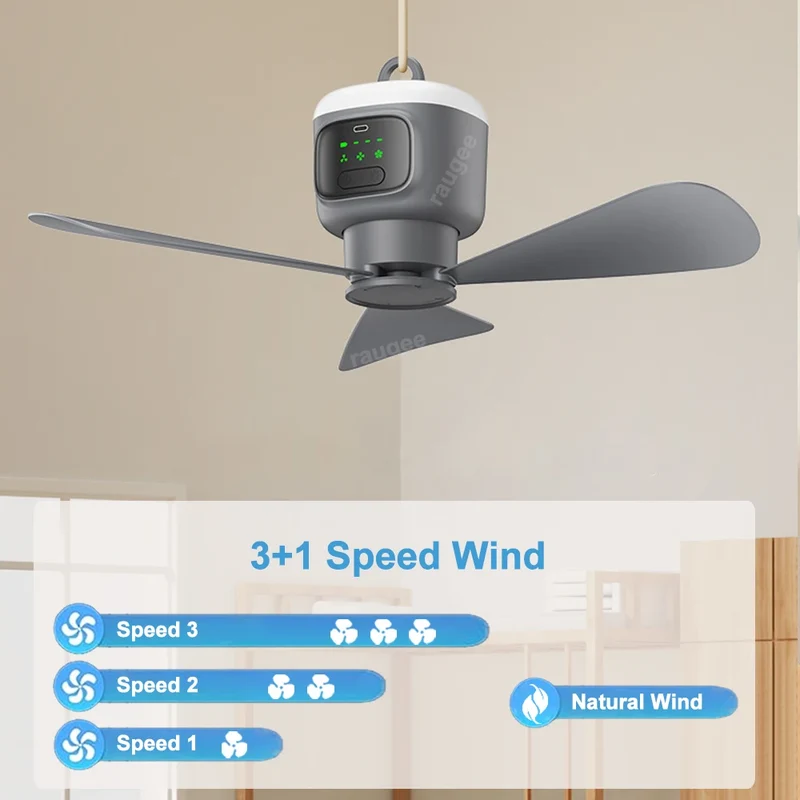 Aufladbarer Tragbarer Deckenventilator mit LED Licht für Outdoor und Zuhause