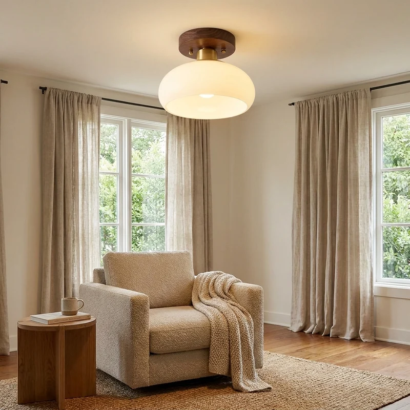 Walnuss und Kupfer LED Deckenleuchte E27 für Flur und Wohnzimmer