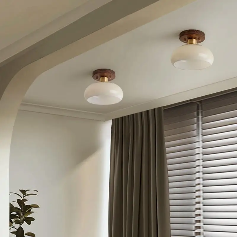 Walnuss und Kupfer LED Deckenleuchte E27 für Flur und Wohnzimmer