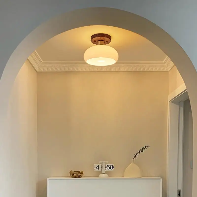 Walnuss und Kupfer LED Deckenleuchte E27 für Flur und Wohnzimmer