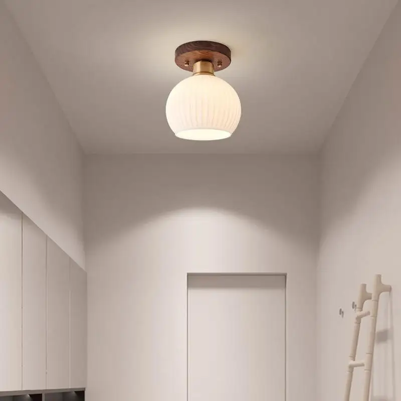 Walnuss und Kupfer LED Deckenleuchte E27 für Flur und Wohnzimmer