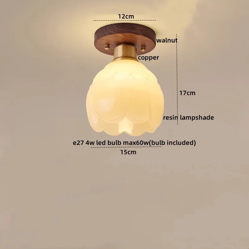 Walnuss und Kupfer LED Deckenleuchte E27 für Flur und Wohnzimmer