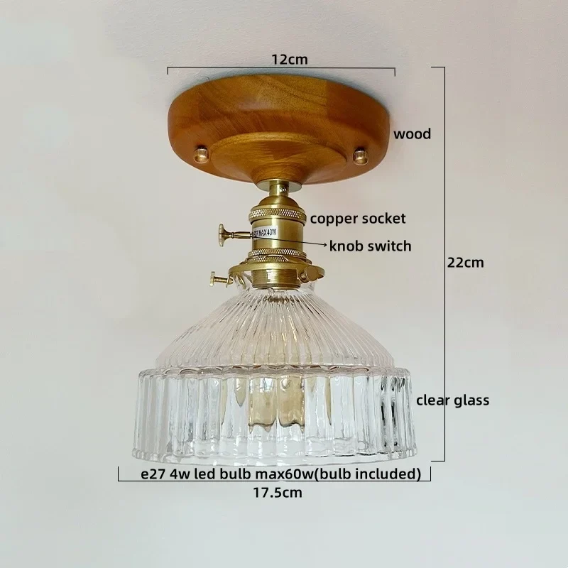 Walnuss und Kupfer LED Deckenleuchte E27 für Flur und Wohnzimmer