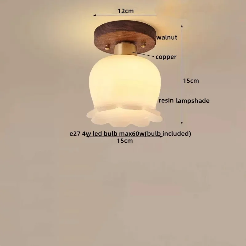 Walnuss und Kupfer LED Deckenleuchte E27 für Flur und Wohnzimmer