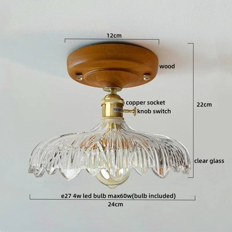 Walnuss und Kupfer LED Deckenleuchte E27 für Flur und Wohnzimmer