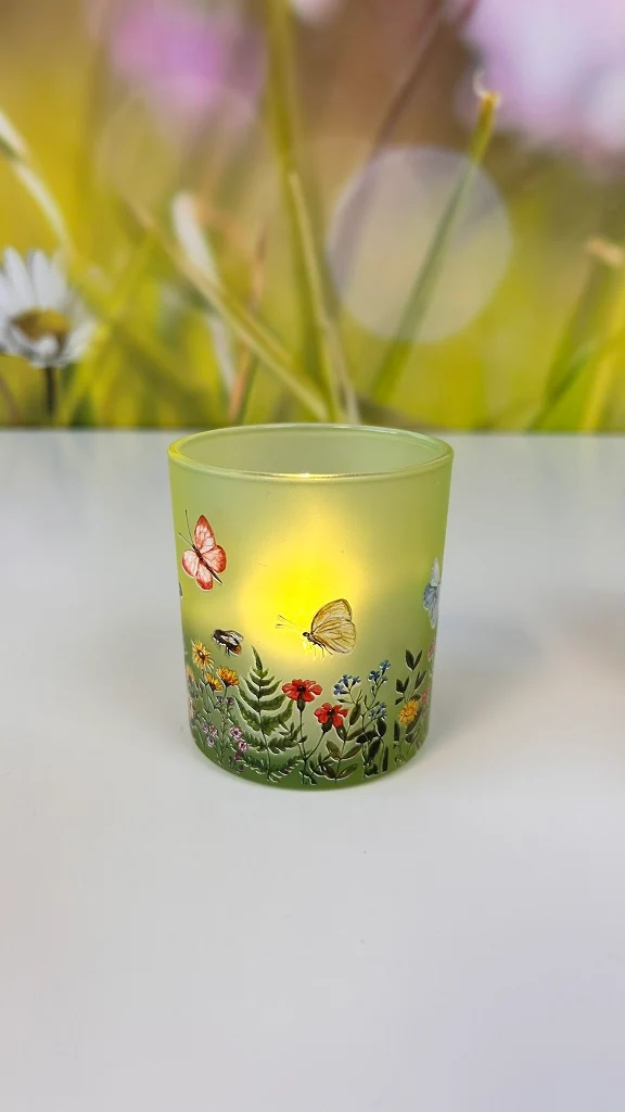 Windlicht Blumenwiese farbig