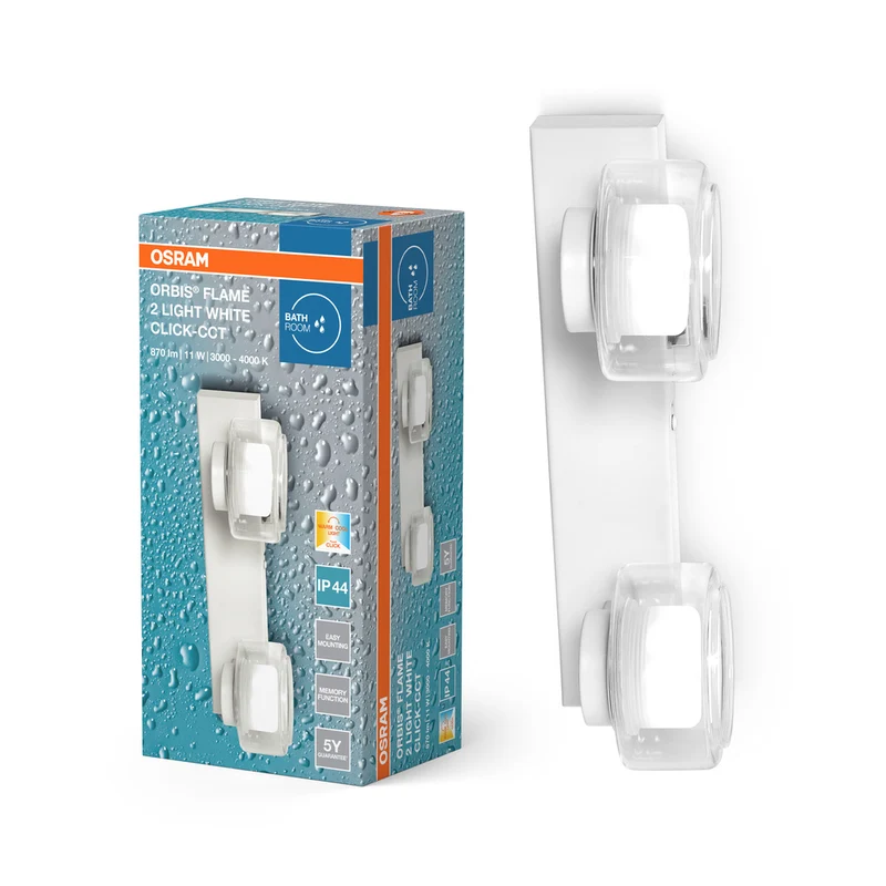 OSRAM ORBIS Flame Badezimmer Wandleuchte 11W Click CCT IP44 weiß