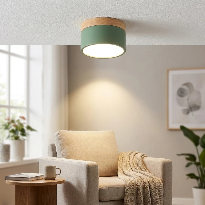 Minimalistischer Holz LED Deckenspot für Minimalistische Wohnräume und Büros