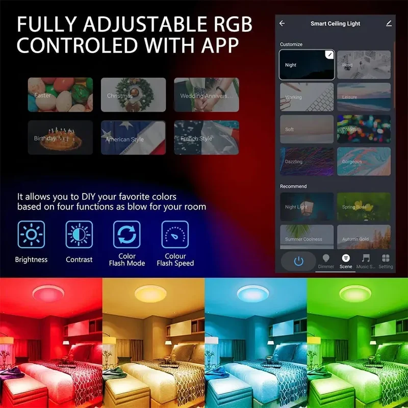Smarte RGB LED Deckenleuchte 24W mit App und Sprachsteuerung Alexa Google