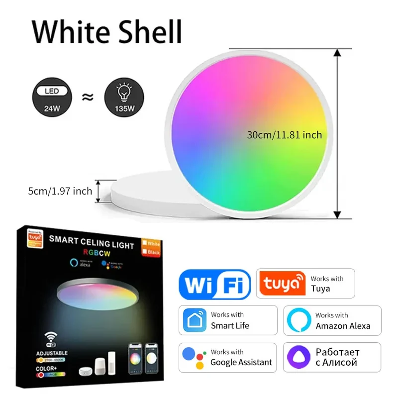 Smarte RGB LED Deckenleuchte 24W mit App und Sprachsteuerung Alexa Google