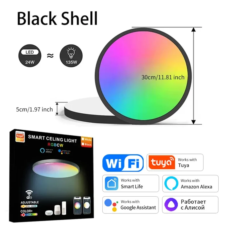 Smarte RGB LED Deckenleuchte 24W mit App und Sprachsteuerung Alexa Google