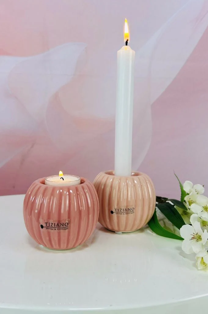 2er Set Teelicht Prisma 8cm hell+dunkelrosa