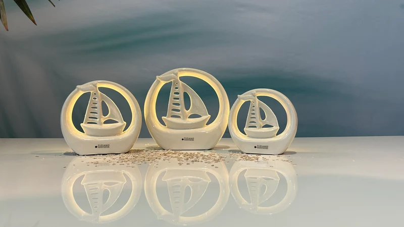 Dekoboot Casali im Ring LED creme-weiß