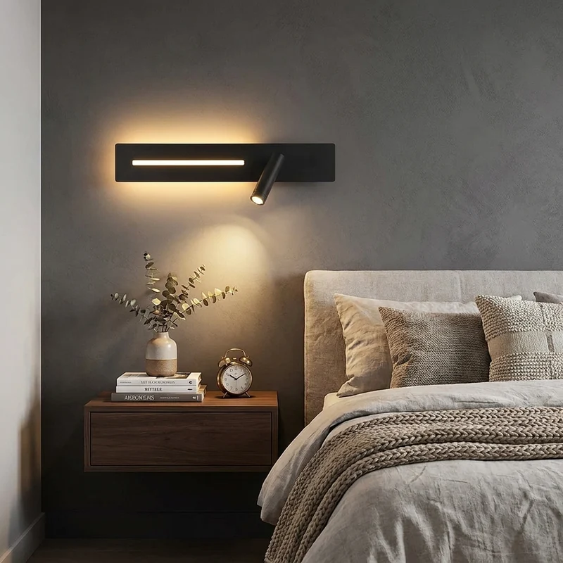Moderne LED Wandleselampe mit USB-Ladeanschluss für Schlafzimmer