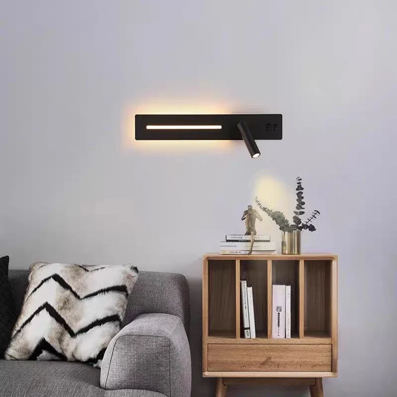 Moderne LED Wandleselampe mit USB-Ladeanschluss für Schlafzimmer